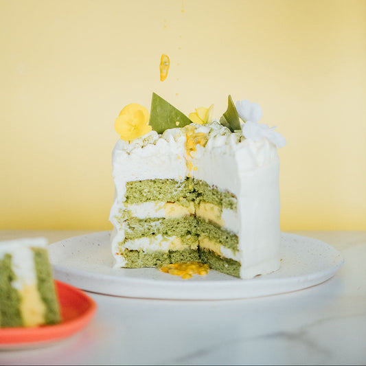 Gâteau monté matcha et fruit de la passion